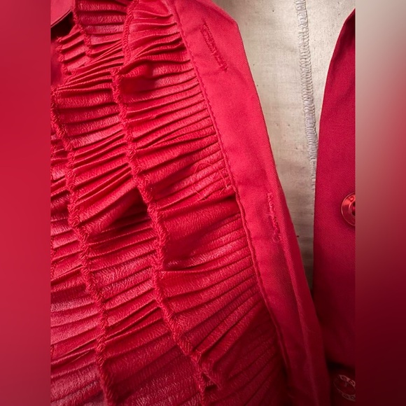 Bebe Red Button Up Ruffle Top - Picture 5 of 6